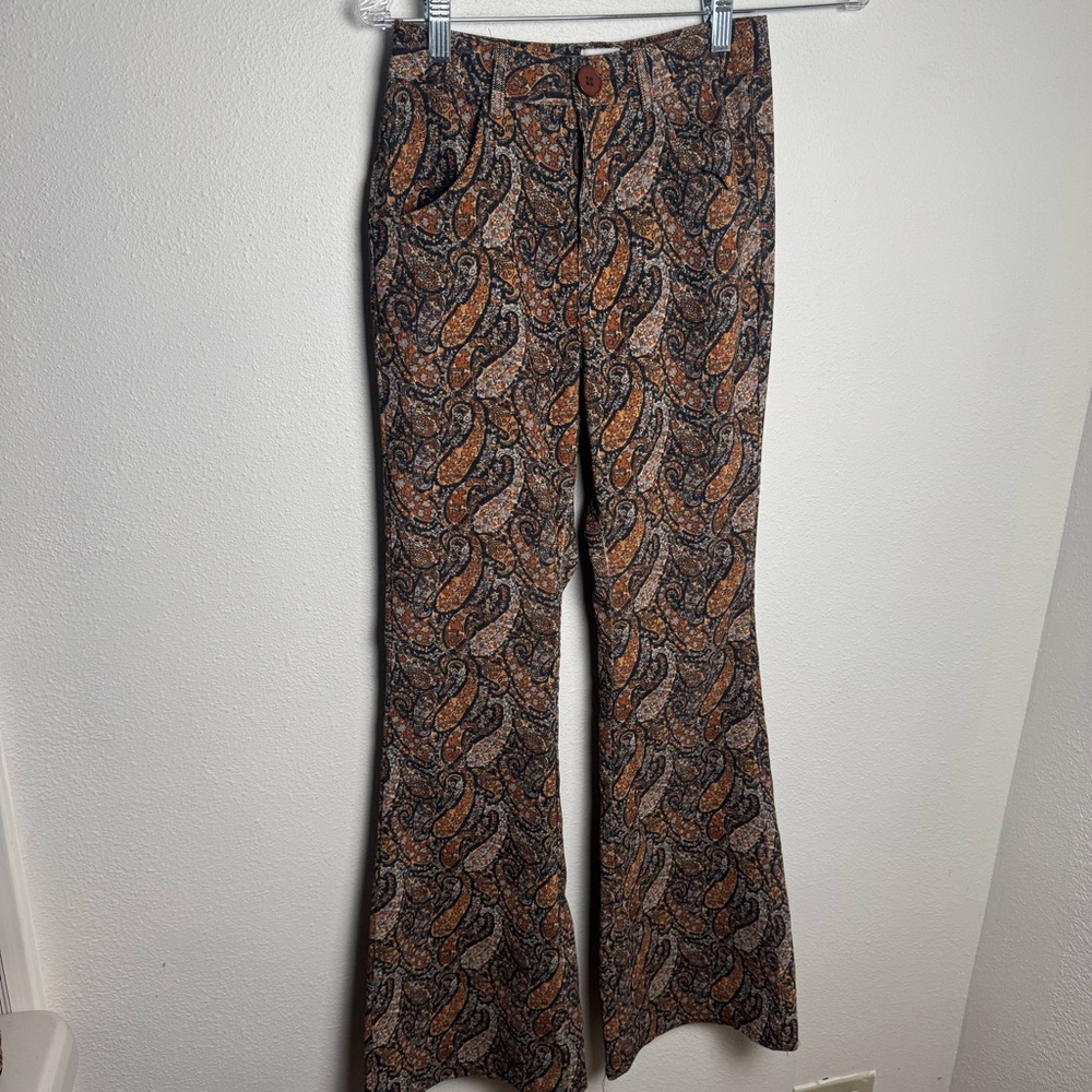 Princess Polly Brown and Black Paisley Flare Pants‎ Boho Retro